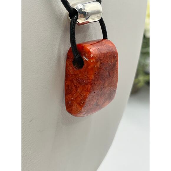 Silpada Sterling Silver Black Leather Cardinal Rule Coral Pendant Necklace N0965 - Picture 11 of 11